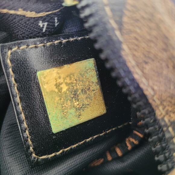 Fendi Plaid Nylon Small Bag Pouch Vintage Handbag Zip Italian Brown Logo - Picture 8 of 10